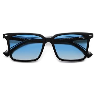 Imagem de SOJOS Óculos de sol quadrados polarizados modernos femininos masculinos retrô vintage anos 90 SJ2387, Lente de classificação azul armação preta, 55-16-140