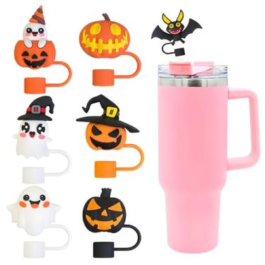 Imagem de 7 peças de tampa de palha de Halloween para copo de 30 e 1,134 g, topo de canudo reutilizável compatível com Stanley para topo de canudo de 10 mm
