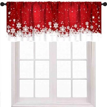 Imagem de Sanefas de cozinha de Natal, flocos de neve vermelhos de inverno, Natal, Ano Novo, Feliz Natal, bolso para varão, pequena janela curta, tratamentos para banheiro, café, sala de estar, quarto, 1 peça