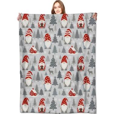 Imagem de VODRM Cobertor de gnomo, decoração de Natal nórdica, presentes fofos de Natal para crianças e adultos, chapéu vermelho, cabana, árvore nevada, cobertores de rena para decoração festiva de inverno 127