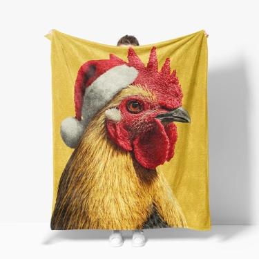 Imagem de Cobertor de galo de Natal engraçado decoração quente de frango cobertor de flanela macio presentes de galo de Natal para crianças meninos meninas homens mulheres 101,6 cm x 127 cm