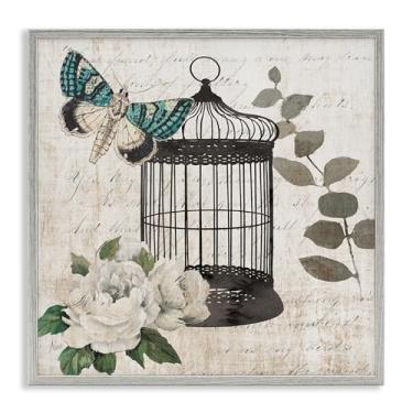 Imagem de Stupell Industries Vintage Menagerie Butterfly Gray Framed Giclee Art Design por Nan, 43 x 43 cm