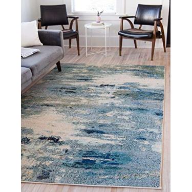 Imagem de Unique Loom Chromatic Collection Tapete de área abstrato moderno e vibrante para qualquer decoração de casa (9,5 cm x 1,5 m retangular, azul claro/bege)