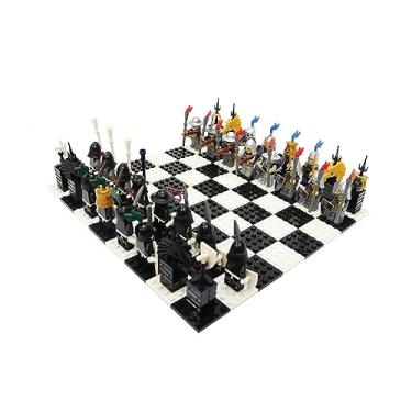 Imagem de Jogo de xadrez interessante de xadrez com blocos de montar, faça você mesmo, conjunto de xadrez educativo clássico para expansão de pensamento, xadrez portátil para viagem