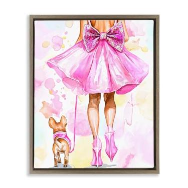 Imagem de Stupell Industries Walking The Runway Gal Brown Framed Floater Canvas Wall Art Design por Jess Stempel, 78 x 63 cm