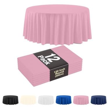 Imagem de Exquisite Pacote com 12 toalhas de mesa de plástico rosa - Tamanho: Toalha de mesa descartável redonda de 300 cm para festas - Ideal para aniversários, festas, verão e mais