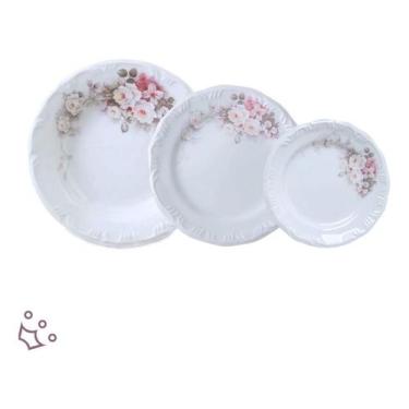 Imagem de Pratos Rasos Fundos Sobremesa 18pçs Porcelana Schmidt Eterna - Porcela
