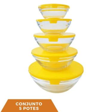 Imagem de 1 Conjunto com 5 Pote de Vidro Redondo com Tampa Cor Sortida - PRATICA