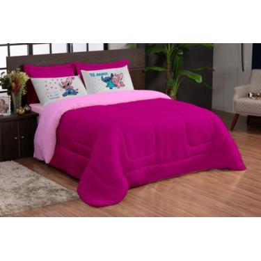 Imagem de Kit Edredom Casal Queen Te Amo 5 pcs Stich Pink Rosa - TheoVitex