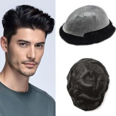 Imagem de Healthlif Peruca masculina europeia Remy cabelo humano para homens sistema de cabelo em V para homens peruca de pele ultrafina protesis capilar para hombre 8X10#1B Off Black