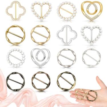 Imagem de Vintrex 15 peças de anéis de cachecol, clipes de gravata para camisetas douradas e prateadas para mulheres, anel de cachecol fofo e slides para cachecóis, acessórios de roupas