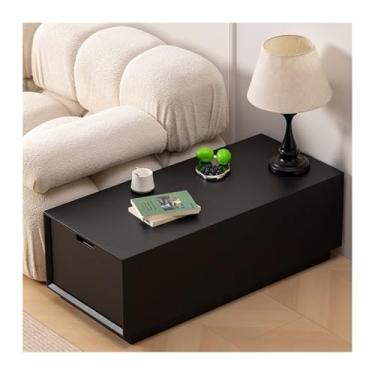 Imagem de YANIR-137 Mesa lateral de sofá, aparador de madeira maciça, armário de armazenamento de fendas simples, mesa lateral para sala de estar, mesa de centro pequena, armário lateral retangular, armário