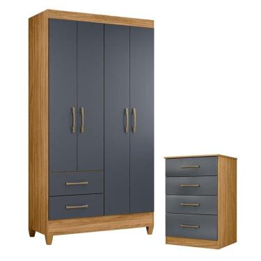 Imagem de Guarda Roupa Solteiro Chile e Cômoda MS913 Freijó Cinza– Moval 
