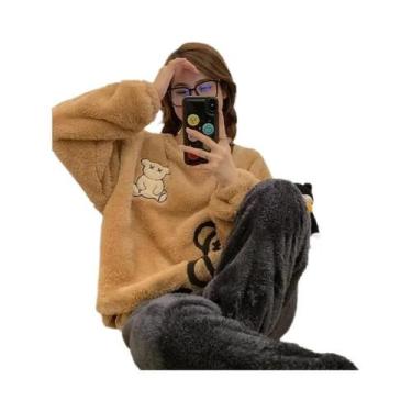 Imagem de Conjunto De Pijama Feminino Grosso E Quente De Flanela Para Inverno, C
