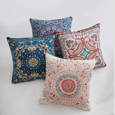 Imagem de GV DUOKE Capas de almofada Boho 50 x 50 cm Conjunto de 4 fronhas decorativas para sofá de fazenda, floral, vintage, para sofá, sala de estar, quarto, verão, exterior, pátio, varanda