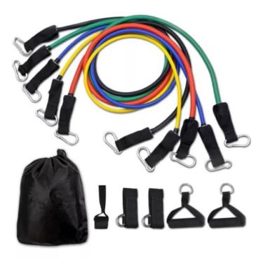 Imagem de kit elástico extensor 11 peças resistente exercício funcional treino fitness academia musculação