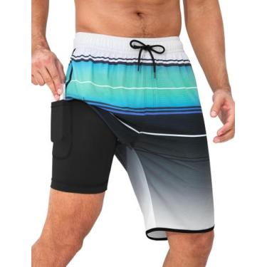 Imagem de Calções de banho masculinos SILKWORLD Quick Dry com forro de compressã