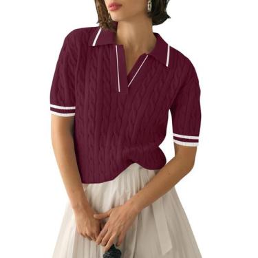 Imagem de Suéter Micoson Summer de manga curta com decote em V para mulheres