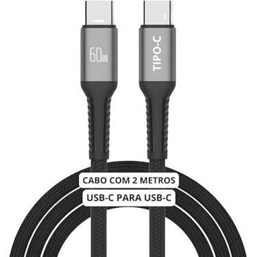 Imagem de Cabo USB-C 2 metros Tipo C Turbo 60W Ultra Rapido Nylon Trançado e Reforçado Android e Iphone Notebook Tablet Qualidade Premium Carregamento Transferência de Dados