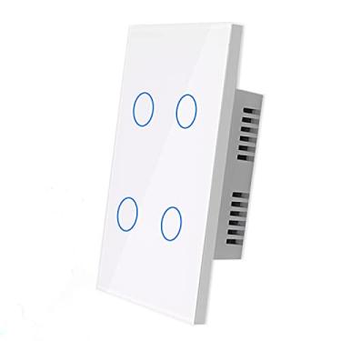 Imagem de UJV Smart Glass Touch Light/Lamp Switch Smart Life App Multi-Control Remote Timer Switch Compatível com Alexa Google Home Neutral Necessário Hub (Branco, 4 Gang)