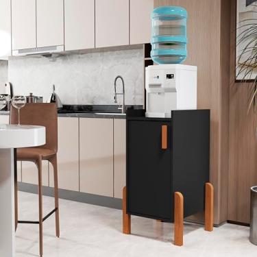 Imagem de Balcão Aparador para Bebedouro, 1 Porta, Pés em Madeira, Branco e Natural (Preto)