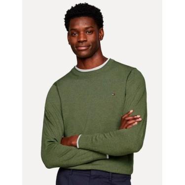 Imagem de Suéter Tommy Hilfiger Masculino Crewneck Essential Cotton Verde Milita