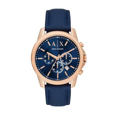 Imagem de Armani Exchange Relógio masculino cronógrafo de aço inoxidável, Couro azul,
