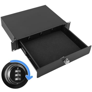 Imagem de Eastrexon - Gaveta de montagem em rack 2U com trava de combinação e almofada de espuma, gaveta de bloqueio revestida a pó para equipamentos de rede de 19 polegadas, servidor/DJ/AV, armários e