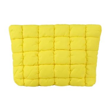Imagem de HFLZBRO Bolsa de maquiagem acolchoada inchada, bolsa de cosméticos, bolsa organizadora de higiene de viagem, bolsa clutch para mulheres, Amarelo, Bolsa de maquiagem acolchoada