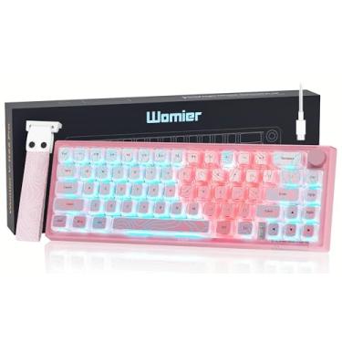 Imagem de Womier 60% teclado para jogos rosa, QMK/VIA teclado mecânico cremoso topográfico, junta de troca a quente, placa RGB com fio e teclas translúcidas (VK66 PRO)