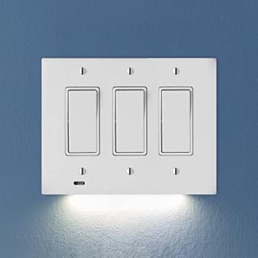 Imagem de Interruptor de luz individual SnapPower [para interruptores de luz tripla] - Placa de parede com luzes noturnas de LED embutidas - Opções de brilho/Dim/Off - Sensor liga/desliga automático - (balancim