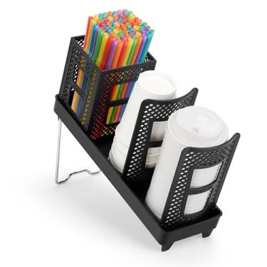 Imagem de Honlibey Dispensador de xícara de café com suporte para canudos, copo de café de plástico e suporte de tampa, organizador de copos de papel descartáveis de 142 a 590 ml para bancada, estação, bar