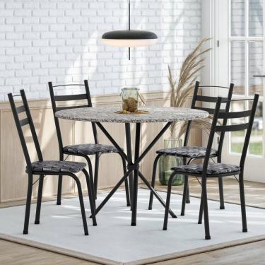 Imagem de Conjunto de Mesa Redonda 80cm X 77cm com 4 Cadeiras Leia Preto/Mosaico Silver/Ocre