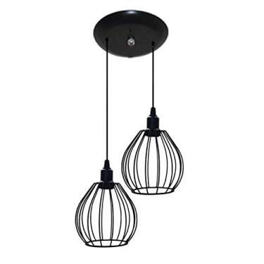Imagem de Lustre Luminaria Dupla com Aramado Modelo Balão - 02 Juntos Na Mesma Canopla (Preto)