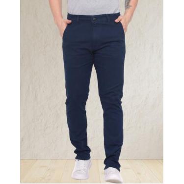 Imagem de Calça Sarja Cor Azul Marinho Esporte Fino Alfaiataria Slim - RED WAY, 