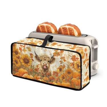 Imagem de Capa para torradeira de vaca de girassol de outono, longa lavável, outono, ação de graças, capa de torradeira, máquina de fazer pão, proteção contra impressões digitais, protetor de utensílios de