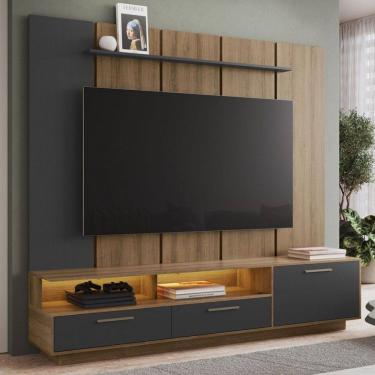 Imagem de Estante para TV para TV Até 75 Polegadas Ravenna 1 Porta 2 Gavetas com Led Grafite - Art In Móveis
