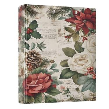 Imagem de Fichário de 3 anéis, rosas, poinsétias de Natal, fichários de 3,8 cm, três fichários com prancheta, serve para papel de 21 x 28 cm, 3 bolsos internos de PVC transparentes para material de escritório