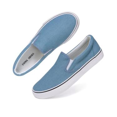 Imagem de Tênis feminino de cano baixo, sem cadarço, casual, de lona, confortável, sem cadarço, respirável, acolchoado, sem cadarço, tênis feminino sem cadarço, Jeans claro, 40