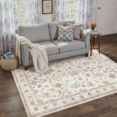 Imagem de HUGEAR Tapete de entrada 7,5 x 12,5 cm, vintage, colorido, pequeno, lavável à máquina, retrô, floral, tapete de pelo baixo, aspirável, desgastado, tapete de entrada, cozinha, quarto, quinta, sala de