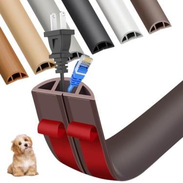 Imagem de Capa de cabo de piso, capa de cabo de piso, piso oculto, autoadesivo de PVC macio, capas de cabo de extensão para piso, evita viagens de cabos, para escritórios, academias, exposições (marrom, 1,8 m)