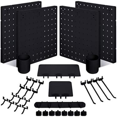 Imagem de 74 kits organizadores de quadro de suporte de parede para painel de pegboard, incluindo ganchos para quadro, acessórios, prateleiras de armazenamento e caixotes de pegboard para cozinha, sala de estar