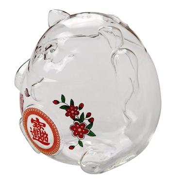 Imagem de TOYANDONA Cofrinho decorativo de vidro Fortune Cat para adultos, exclusivo Maneki Neko Cofre de moedas, design arredondado chique para exibição de escritório em casa