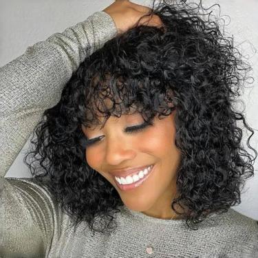 Imagem de Peruca SHUNHUIXC Short Curly Bob 30cm com franja 180% de densidade