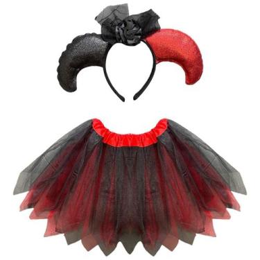 Imagem de Hallowen Fantasia Feminino Menina  Kit Com  2 Peças  Saia e Tiara Pers