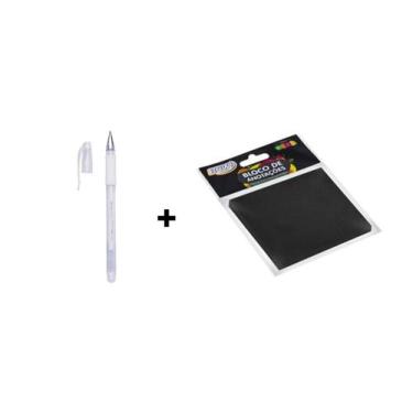 Imagem de Kit 01 Caneta em Gel MOLIN Grip Branca + 01 - Bloco adesivo Preto Neon
