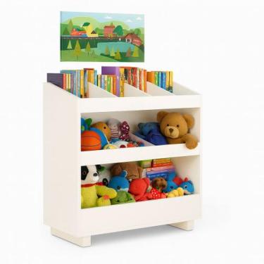 Imagem de Organizador Infantil MDF Branco para Brinquedos e Livros  Caixa com Ro