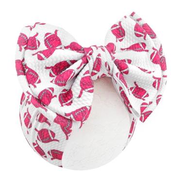 Imagem de YanJie Laços de futebol rosa de 17 cm de camada dupla para bebês meninas, faixas de cabelo para recém-nascidos, crianças, esportes, meninas, acessórios de cabelo, roupa de Super Bowl