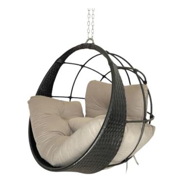 Imagem de Cadeira de Balanço Suspenso Poltrona Ninho de Aluminio (Preto - Bege)