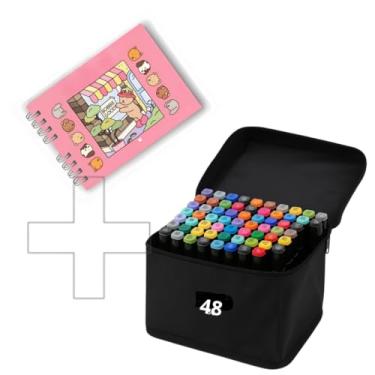 Imagem de Kit Caneta Marcador 48 Cores Ponta Dupla + Livro De Colorir capa ROSA 50 Folhas 180G Capa Dura – Arte Criativa Para Todos: Crianças, Estudantes E Artistas Presente